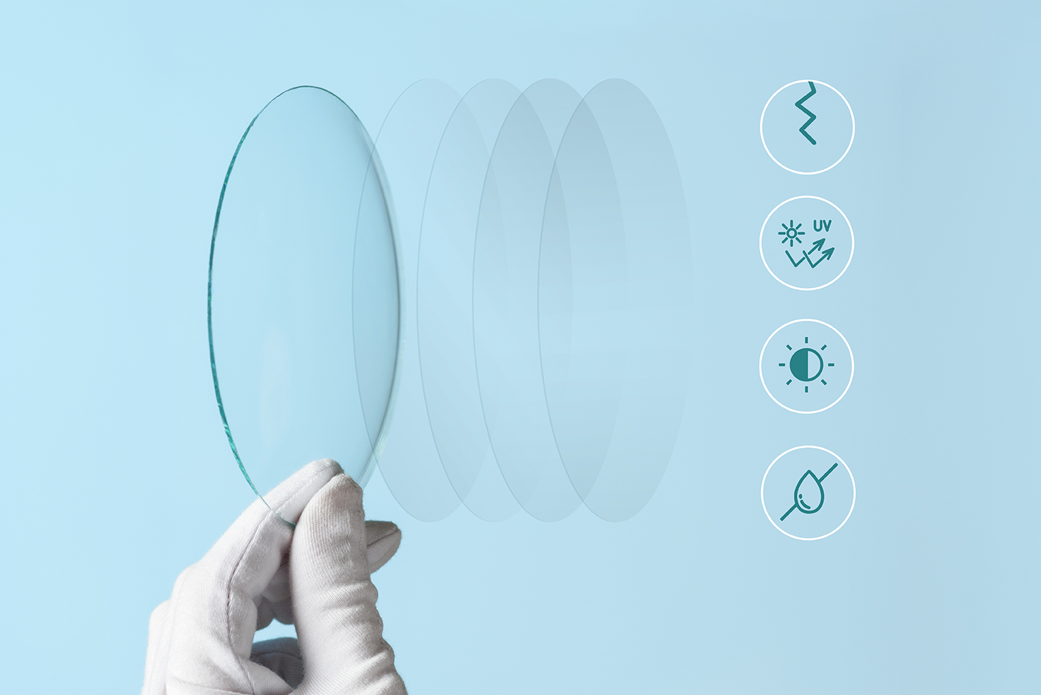 Esquema de un tratamiento AR multicapa en la cara frontal y posterior de la lente