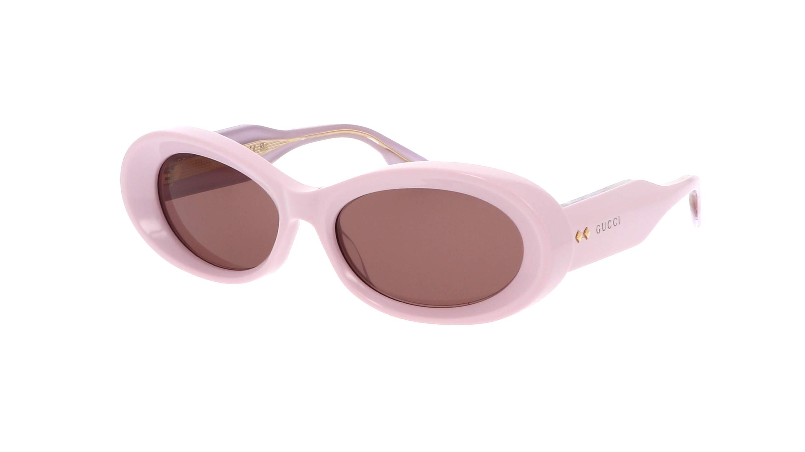 Gucci GG1527S 003 — gafas de sol rosa con logo dorado y remaches