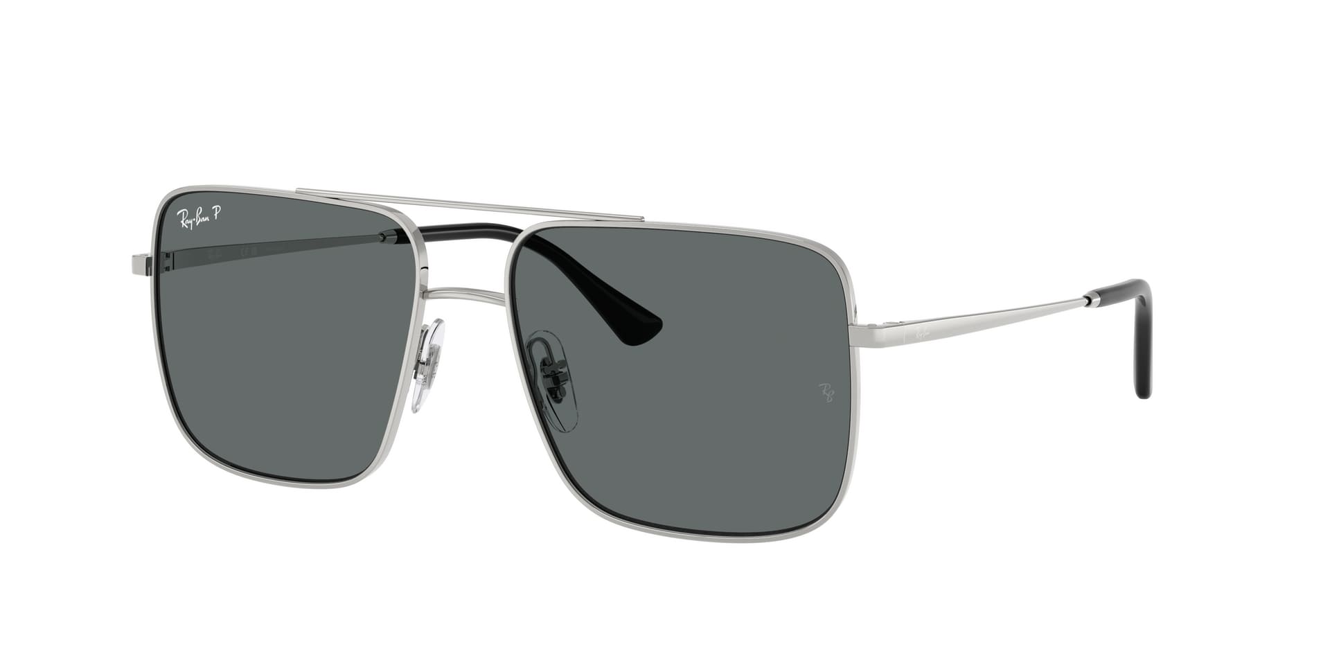 Ray-Ban Ari RB3758 003/81 — montura plateada fina con lentes grises polarizadas