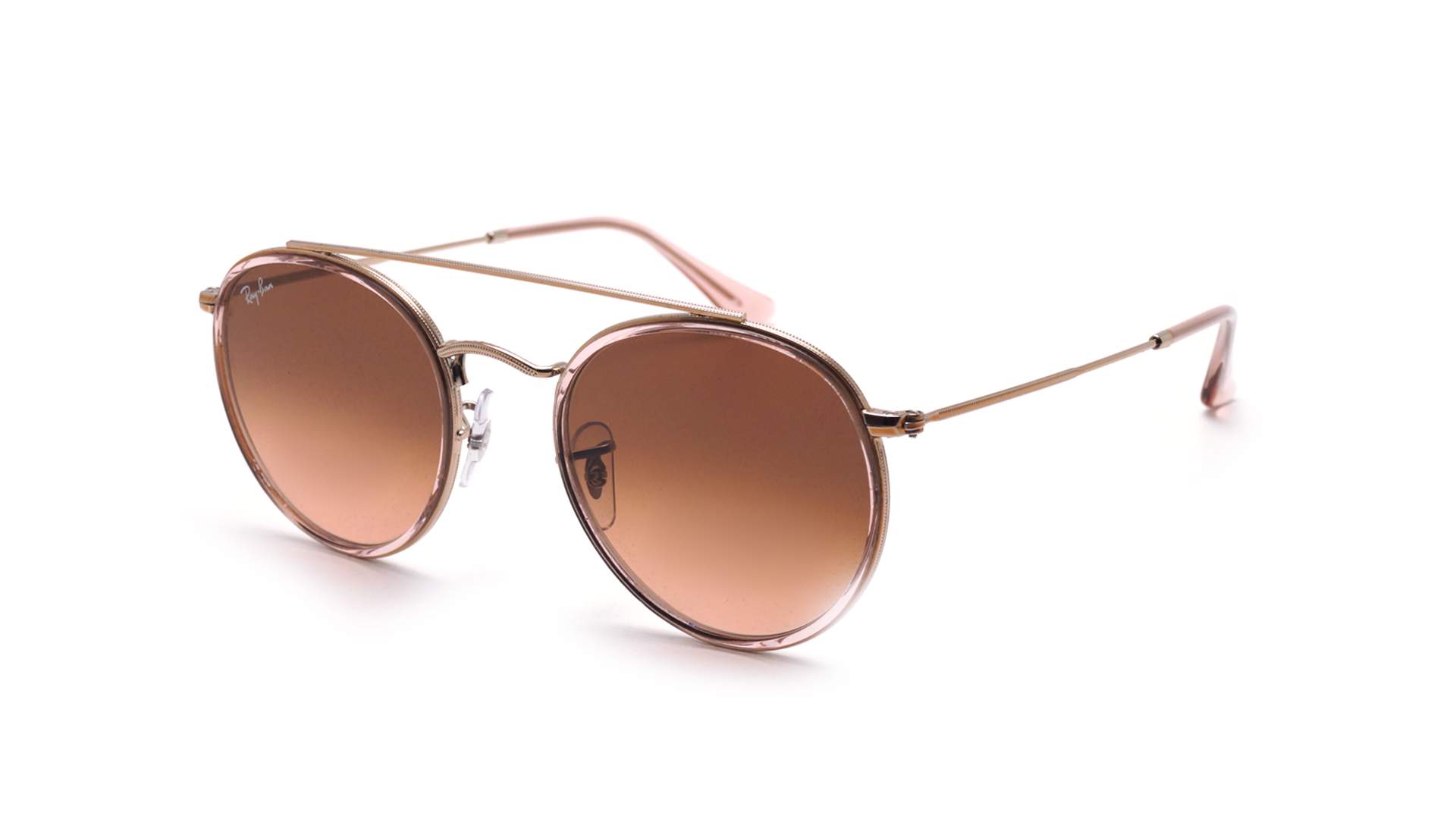 Ray-Ban RB3647N 9069/A5 — montura redonda dorada con lentes degradadas rosa-marrón